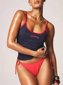 MISSGUIDED Slogan Print Tank Top Vest With Contrast Red Trim Navy Blue Latina Text Sleeveless Camisole Summer Casual - Royal Blue - View 1