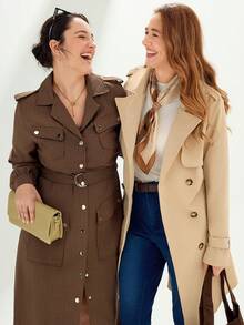 Momelise Veste coupe-vent décontracté pour femmes grandes tailles, veste coupe-vent à manches longues, col cranté, double boutonnage, pour le printemps/automne, polyvalente pour le travail et les loisirs - Kaki - Voir 10