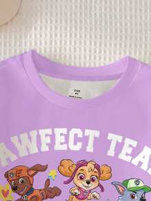 SHEIN | PAW Patrol Young Girl Casual Letter & Dog Print Crew Neck Sweatshirt, Autumn - White - View 4