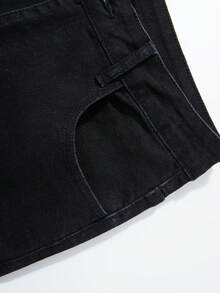 ROMWE MEN Anime 男士太阳图案口袋褶裥休闲牛仔裤 - 黑色 - 查看 5