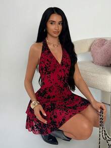 TRNVIE Váy bó sát dệt kim hở lưng gợi cảm dành cho nữ - Màu Đỏ Sâu - Xem 3