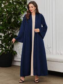Al Najma Elegant Solid Color Jacquard Texture Flare Sleeve Wide Lapel Robe Abayas - Royal Blue - View 1