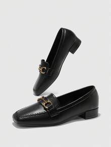 CUCCOO BIZCHIC 女士时尚百搭通勤金属装饰乐福鞋 - 黑色 - 查看 10