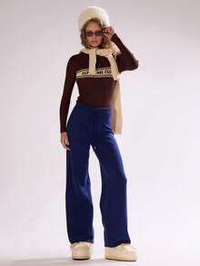 MUSERA 高领“滑雪俱乐部”针织条纹修身套头衫 冬季滑雪度假休闲毛衣 春季 - 棕色 - 查看 5