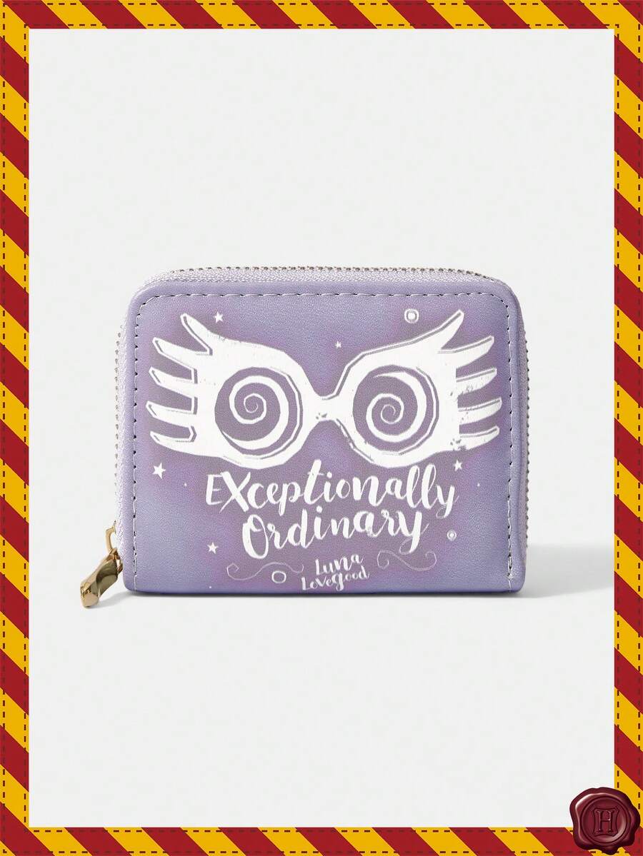 HARRY POTTER X SHEIN Luna Lovegood Spectrespecs Print Pink Wallet, Y2K Magic Kawaii Mini Purse For School & Daily Use, Zipper Female Cartoon Coin Wallet - Purple - View 1