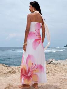 Opulessa 女士修身印花网眼针织连衣裙，适合春夏度假穿着 - 彩色 - 查看 3