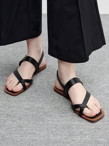 CUCCOO BIZCHIC Women's Shoes Buckle Cross Design Daily Versatile Fashion Flat Sandals Summer Shoes - Black - View 4