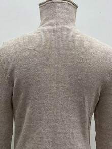 SHEIN LUNE 新款女士高领仿羊毛套头毛衣，罗纹针织内搭，适合秋冬季穿着的针织套头衫 - 卡其色 - 查看 2