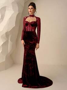 Coutiva Formal Evening Gown (Heavily Embellished) - Burgundy - View 3