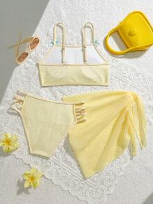 SHEIN 3pcs/Set New Stylish Tankini Swimsuit For Women, Flattering & Suitable For Spa Resort Yellow Two Piece Summer Two Piece Beach Tops Yellow Skirt Skirt Bathing Suit Swimsuits For Teen Girls Yellow Lemon Bathing Suit Yellow Girl Bathing Suits For Girls Bikini Set Teen Girl Yellow Girls Lemon Swimsuit