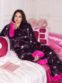 Plus Size Cute Heart Pattern Pajama Set Cute Sleep Wear Women Heart Pajama Set Lounge Sets For Women Sleepwear Pajamas Cute Pajamas For Woman - Multicolor - View 4