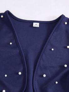 Tween Girl Elegant Party Beaded Decor Jacket & Sequin Mesh Patchwork Dress Set - Blue - View 7