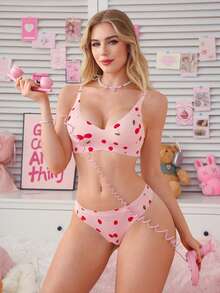 PetitDoll 女士樱桃印花舒适透气可爱风内衣套装 - 彩色 - 查看 3