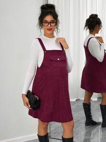 Momance Vestido de peto de pana de media longitud suelto y estilizador para maternidad - Burdeos - Ver 1