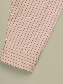 Glimmora Women's Long Sleeve Front Button Striped Shirt With Curved Hem - Yellow - View 4