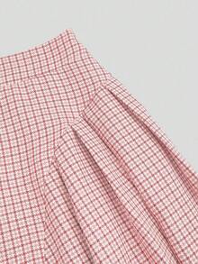 Sweetra Plus Size Women Houndstooth Elegant A-Line Skirt - Pink - View 4