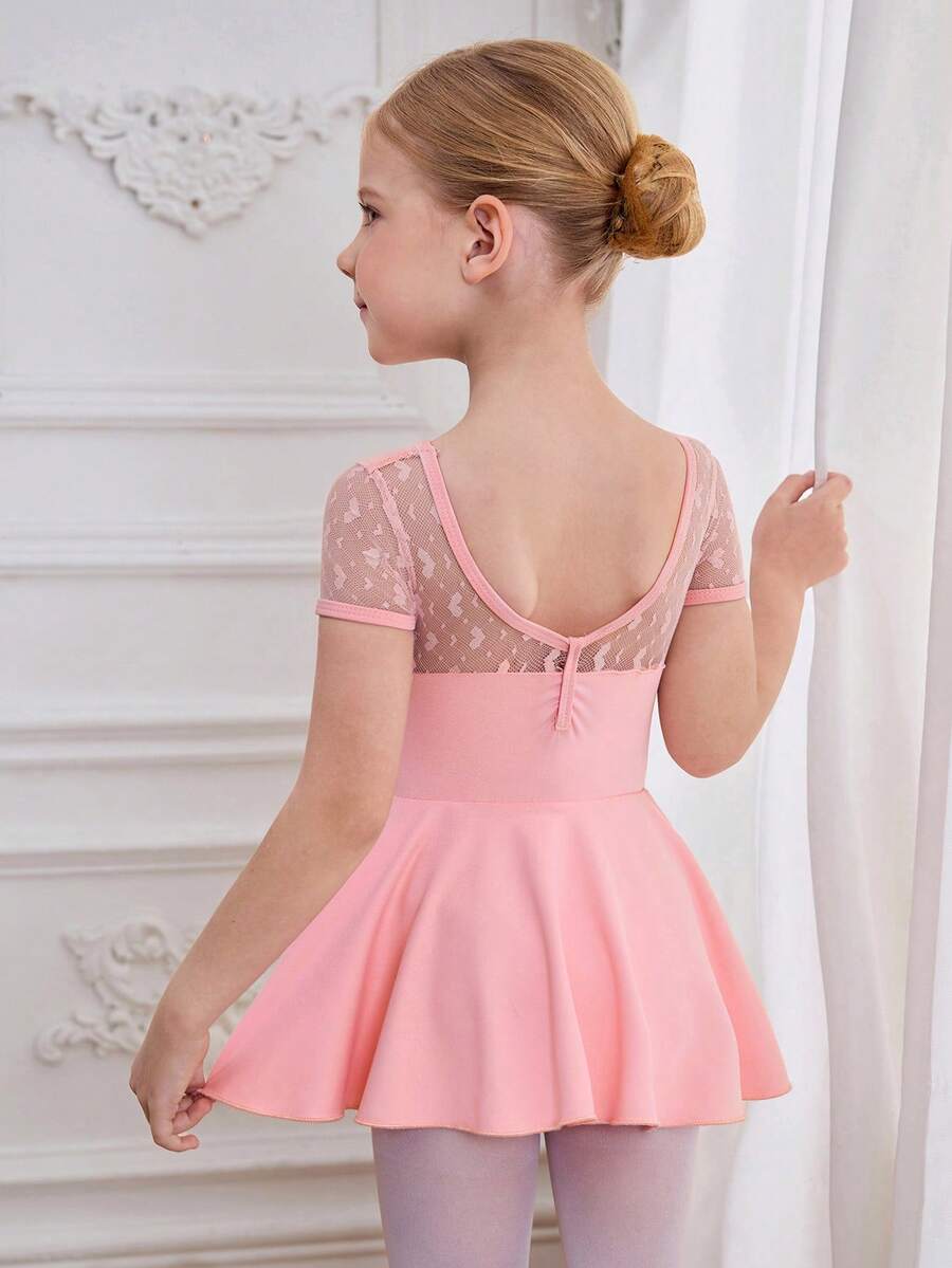 SHEIN Young Girl Pink Dance Skirt With Lace Trim, Highly Elastic, Skin-Friendly And Breathable, Suitable For Everyday Wear, Ballet Training, And Dance Practice. - Pink - View 1