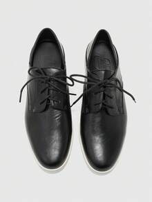 CUCCOO BIZCHIC Women's Casual Lace-Up Leather Flats For Christmas - Black - View 2
