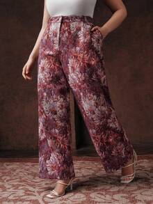 Anewsta 大码女式复古优雅修身提花图案连衣裙裤，适合秋季、冬季、新年穿着，优雅、别致、时尚，圣诞节、外出皆宜 - 紅色 - 查看 4