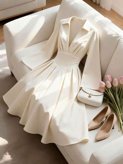 GlowEve CURVE Plus Size Women Elegant A-Line Waist Midi Dress, Spring/Summer