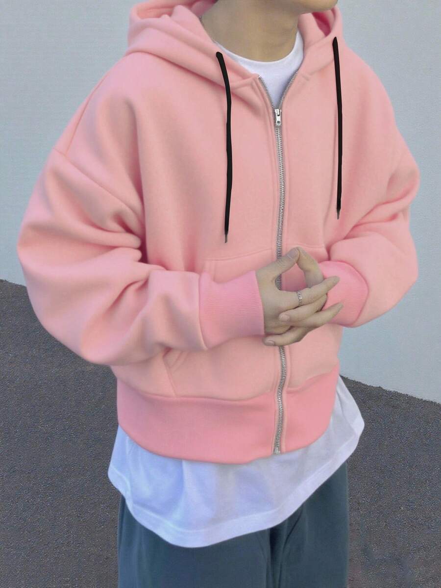 Claim Dot Plus Size Men's Casual Cardigan, Solid Color, Minimalist Design For Everyday Wear - Pink - View 1