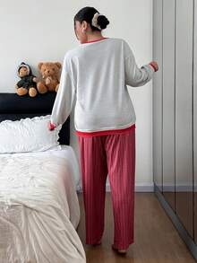 Dream Adore Plus Size Letter Print Contrast Color Casual Pajama Set - Multicolor - View 2