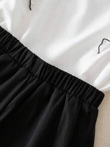SHEIN Teen Girl Bow Collar Ruffle Trim Blouse And Shorts Set,Soft Comfortable Black And White,Summer,Y2k,Holiday,Back-To-School Tween Clothes For Girls - Black and White - View 7