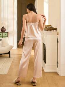 Conjunto de pijama elegante y encantador de Moireta Champagne con camiseta de piel sintética sexy, adecuado para uso exterior y ropa de estar en casa, juegos de pijama de seda para mujeres, conjuntos de salón para mujeres, pijamas para mujeres, ropa de dormir de seda para mujeres
