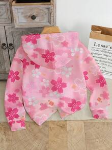 女童休闲时尚创意卡通杯和芭蕾女孩爱心图案印花连帽卫衣，百搭秋冬 - 彩色 - 查看 2