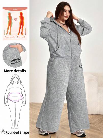 Enliva 加大码女式卫衣运动裤套装，宽松连帽衫和运动裤休闲运动套装，字母印花和口袋细节，适合秋季和冬季穿着，CURVE PLUS 加大码，适合苹果型圆润身材