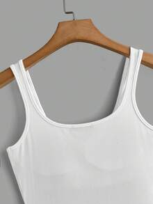 SHEIN Comfortcana Bộ đồ liền thân đơn giản màu trơn có đệm ngực cho nữ, mùa hè - trắng - Xem 4