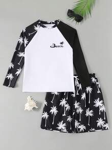 SHEIN New Stylish Printed Sun-Protection Jacket For Teen Boys, Long-Sleeve Surfing Swimsuit Teen Boys Swim Shirt Boys Long Sleeve Swim Teen Rash Guard Boys Rash Guard Top Teen Boy Beach Wear - Black and White - View 5