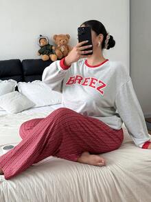 Dream Adore Plus Size Letter Print Contrast Color Casual Pajama Set - Multicolor - View 3