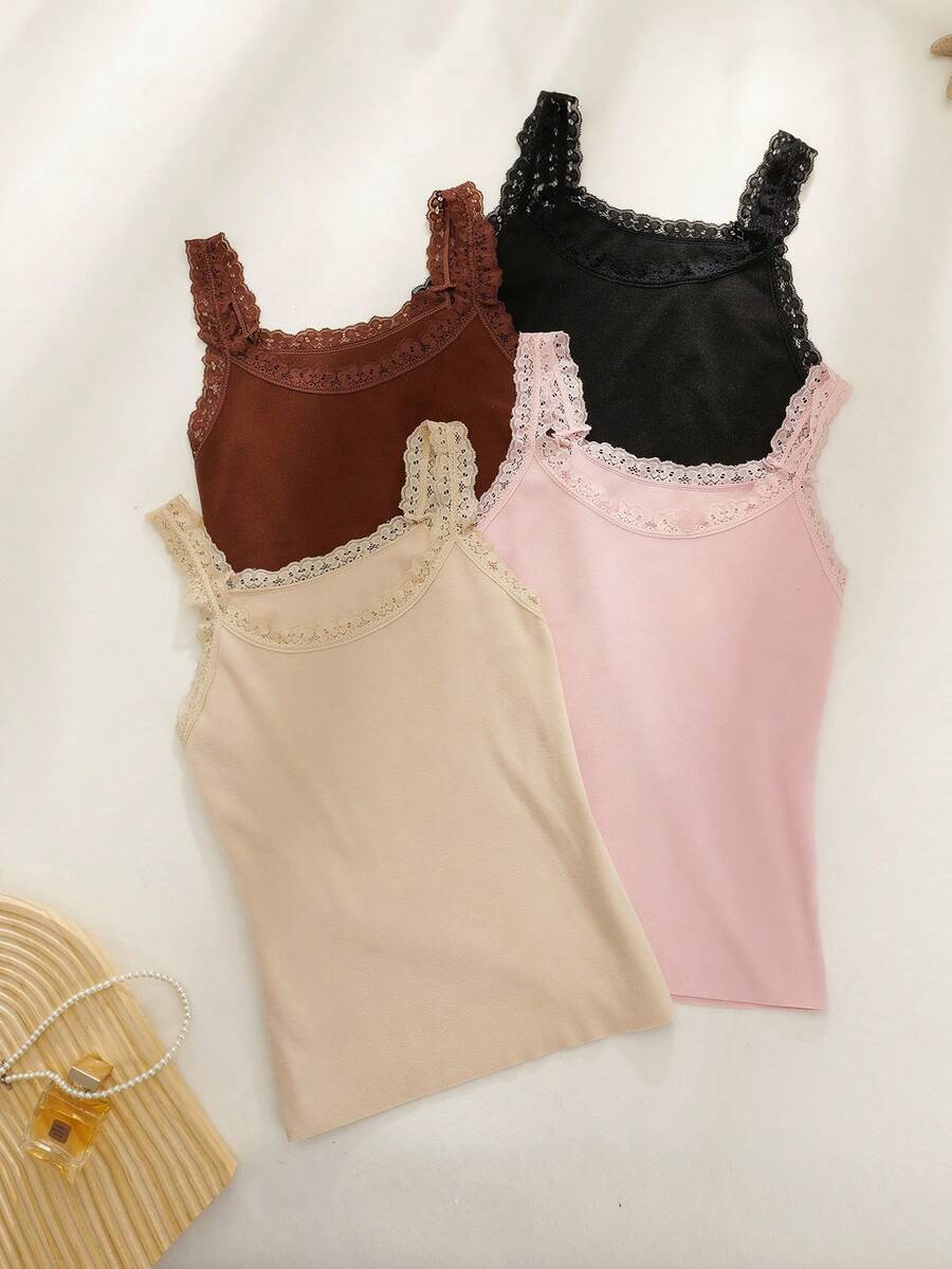 NudeFit 4件套女士蕾丝边吊带背心套装 - 彩色 - 查看 1