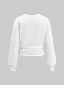 Coolane Damska, minimalistyczna, biała, puszysta bluza z długim rękawem i ściągaczem w pasie, uniwersalna i uliczna, odpowiednia na jesień/zimę