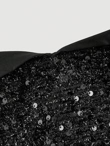 SHEIN MOD Váy ngắn satin sequin hở vai - màu đen - Xem 7