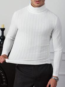Core Aspect Men's White Rib-Knit High Neck Long Sleeve Regular Fit Casual T-Shirt - White - View 4