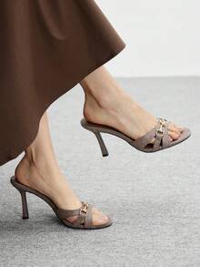CUCCOO BIZCHIC 女士金属装饰镂空时尚日常穿搭高跟凉鞋 - 棕色 - 查看 1