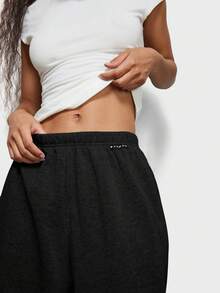 SUMWON 大码宽松弹力腰带混色运动裤，带侧袋，舒适休闲居家服，适合秋冬季日常穿着 - 黑色 - 查看 3