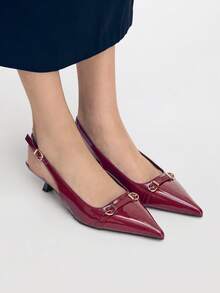 Mnmlis Zapatos planos elegantes y minimalistas de tacón bajo para mujer - Burdeos - Ver 4