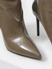 Mnmlis Women's Fashion Versatile Pointed Toe Mid-Calf High Heel Boots For Christmas - Khaki - View 12