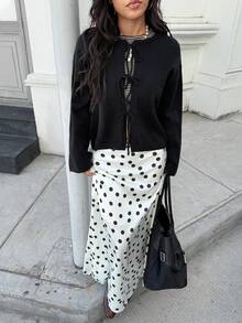 SHEIN EZwear 1 件女士黑色宽松长袖开衫，秋冬季休闲风格 - 黑色 - 查看 4