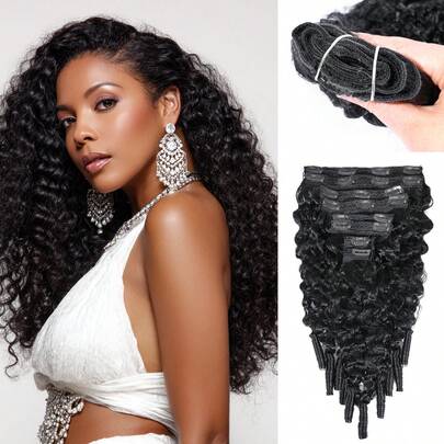 Burmese Curly Clip In Hair Extensions 8pcs Natural Black Color 14-22 Inch 110g Clip Ins Extension Double Weft Hair Weaves Human Hair For Women