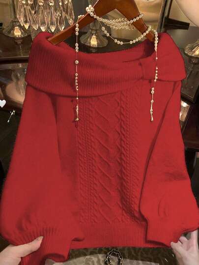 GlowEve CURVE 女士优雅宽松露肩大码毛衣，适合外出和婚礼宾客穿着，秋冬季