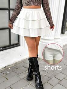 Emery Rose Kids Emery Rose Kids Young Girls Casual Mixed Street Casual Minimalist Sportswear Academy Plain-Colored Cake Half-Length Skirt Suitable For All Seasons (Spring, Summer, Autumn, Winter), For Home Use, For Outdoor Exercise, For School, For Daily Leisure. The Same Style As My Mother's, The Same Style As My Sister And My Younger Brother. White Skirt For Teens, White Skirt For Girls, White Ruffle Skirt, White Bubble Skirt - White - View 8