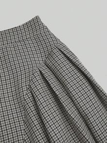Sweetra 大码女士千鸟格优雅A字裙 - 淺灰色 - 查看 3