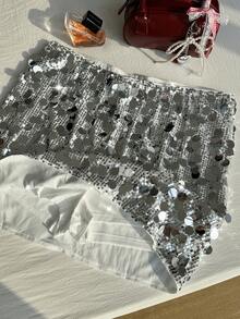 Comfortcana 大码女式时尚性感亮片迷你裙，适合音乐派对 - 銀色 - 查看 6