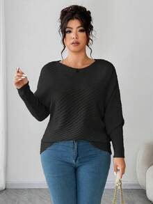 Elenzga Suéter holgado y suelto con hombros descubiertos de manga larga y talla grande para mujer, adecuado para usar como prenda exterior en invierno - Negro - Ver 5