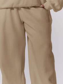 MUSERA Plus Size Straight Leg Fleece Elasticated Waist Joggers Autumn, Winter, , Cute, Everyday, Casual, Coffee Club Curve Autumn Winter Fall