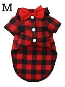 1 pieza Camisa con patrón de cuadrícula adecuada para gatos y perros en primavera y verano - Rojo - Ver 10